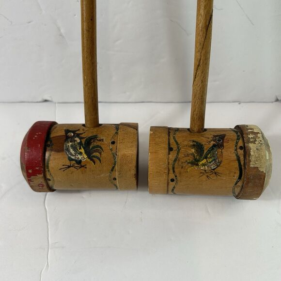 Vintage Rooster Salt Pepper Shakers Long Handled Woodpecker Woodware Japan 14" - Picture 2 of 6